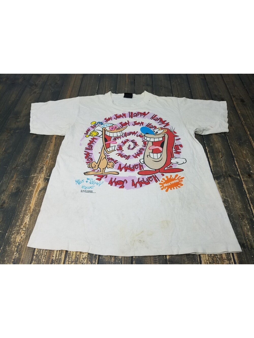 Vintage 1992 Single Stitch The Ren & Stimpy Show T-Shirt XL Happy Happy Joy Joy